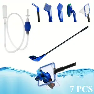 1Set Fish Tank Cleaning Tools Aquarium Multi-function Cleaning Tools Manual Water Changer 5-in-1 Cleaning Tools 1 Fish Net, 1 Gravel Rake, 1 Algae Scraper, 1 Fork, 1 Sponge Brush, 1 Water Changer
