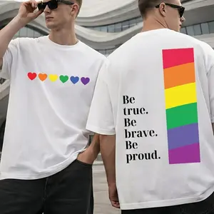 Be Brave Be Proud Rainbow Double Sided T-Shirt, LGBTQ+ Pride Month Casual Top Sweatshirt Menswear