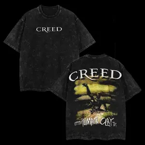 Creed Human Clay Washed T-Shirt, Double Printed Oversized Music Band Washed Tee, Rock Band Double Printed Washed Hoodie, Gift For Band Fan Crewneck Casual
