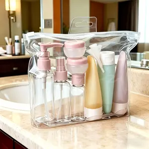 11pcs Set Leak-Proof Travel Toiletry | Airplane Approved Size | Refillable Spray Containers & Squeeze Tubes with Bag