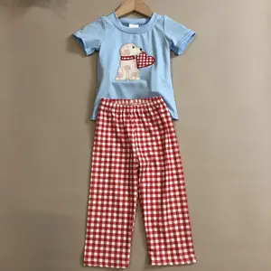 C Kids Boy Valentines Day Clothing Set Blue Heart Dog Boy Spring Outfit BSPO0269