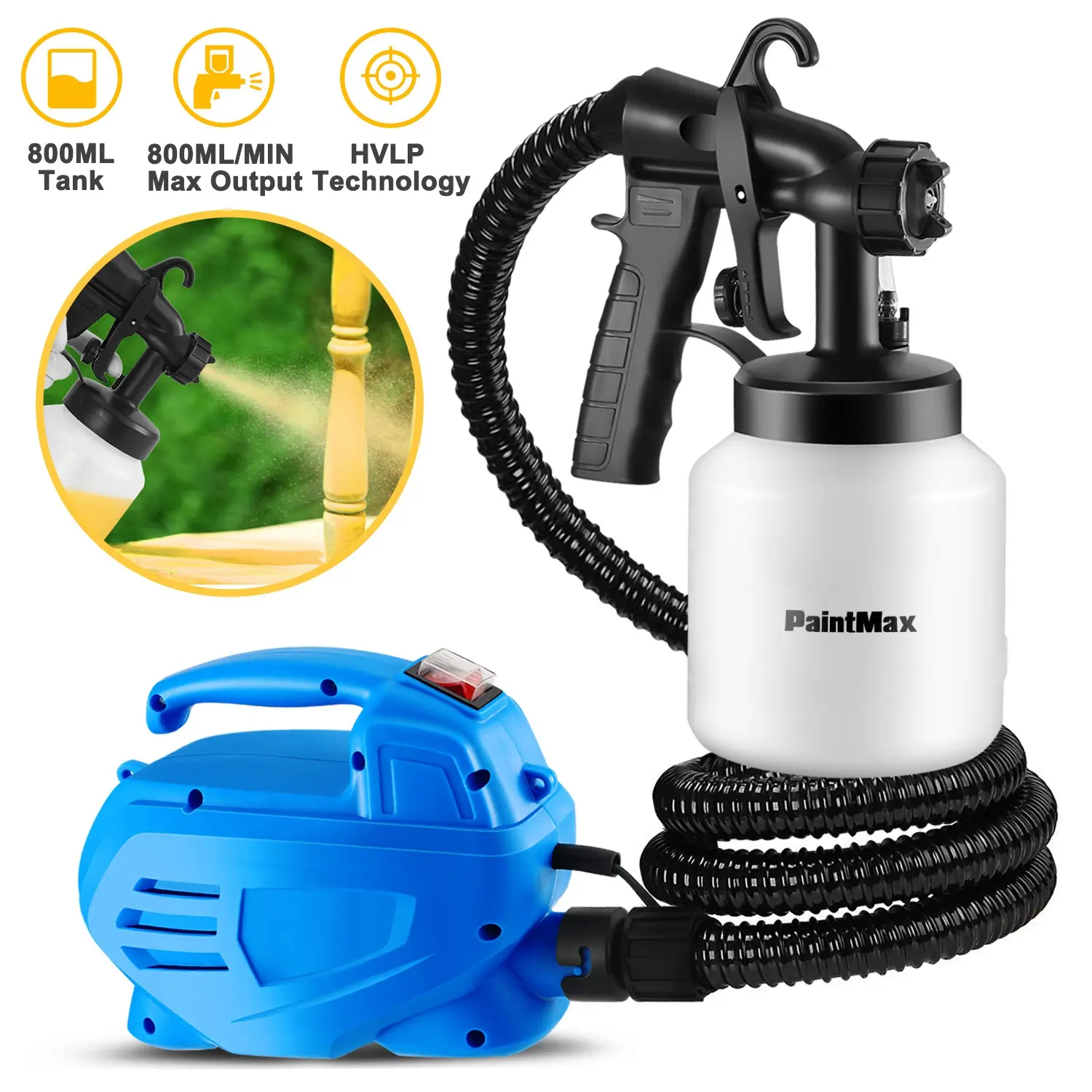 800ML Paint Spray Painter 650W Paint Sprayer Machine 800ML/Min Output HVLP Oil Primer Water Sprayer w/ 3 Spraying Patterns Motor Strap Detachable Container,summervibes