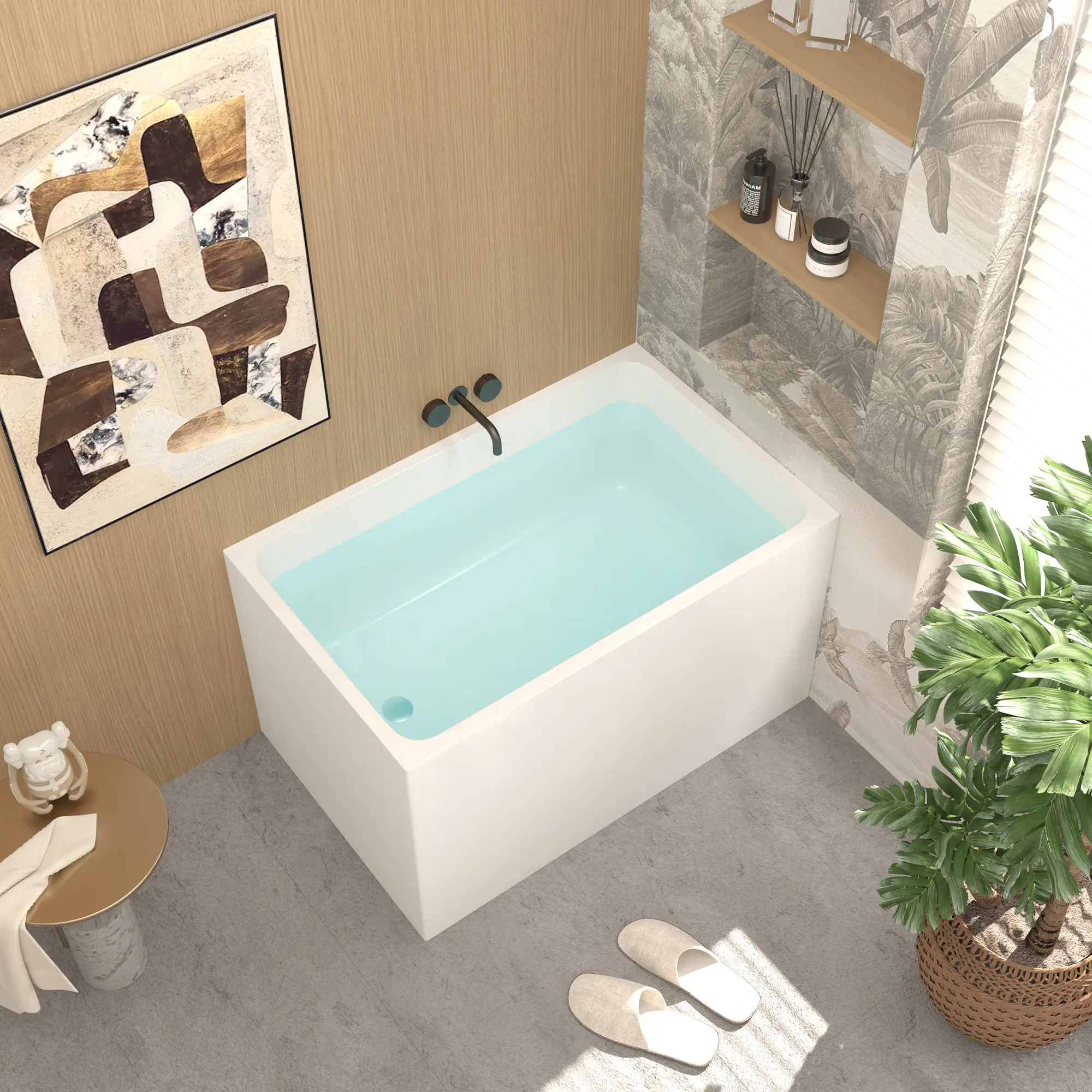 43" Acrylic Freestanding Bathtub with Chrome Overflow and Pop-Up Drain | Rectangular Gloss White Soaking Tub | CUPC Certified | Modern Freestanding Bath for Bathroom, Apartment, or Guest House