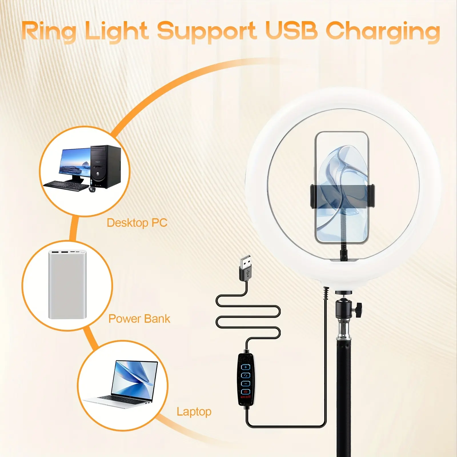 YAyusi Anello Luce 10'' Con Treppiede E Supporto Telefono – Regolabile, 3 Modalità Colore, 10 Livelli Luminosità, Per Video E Selfie