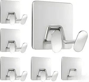 Shower Hooks for Inside Shower - Extra Sticky Stainless, Razor Holder Accessories, Wall Mounted Self-Adhesive Double Hooks for Razor, Loofah, Towel,