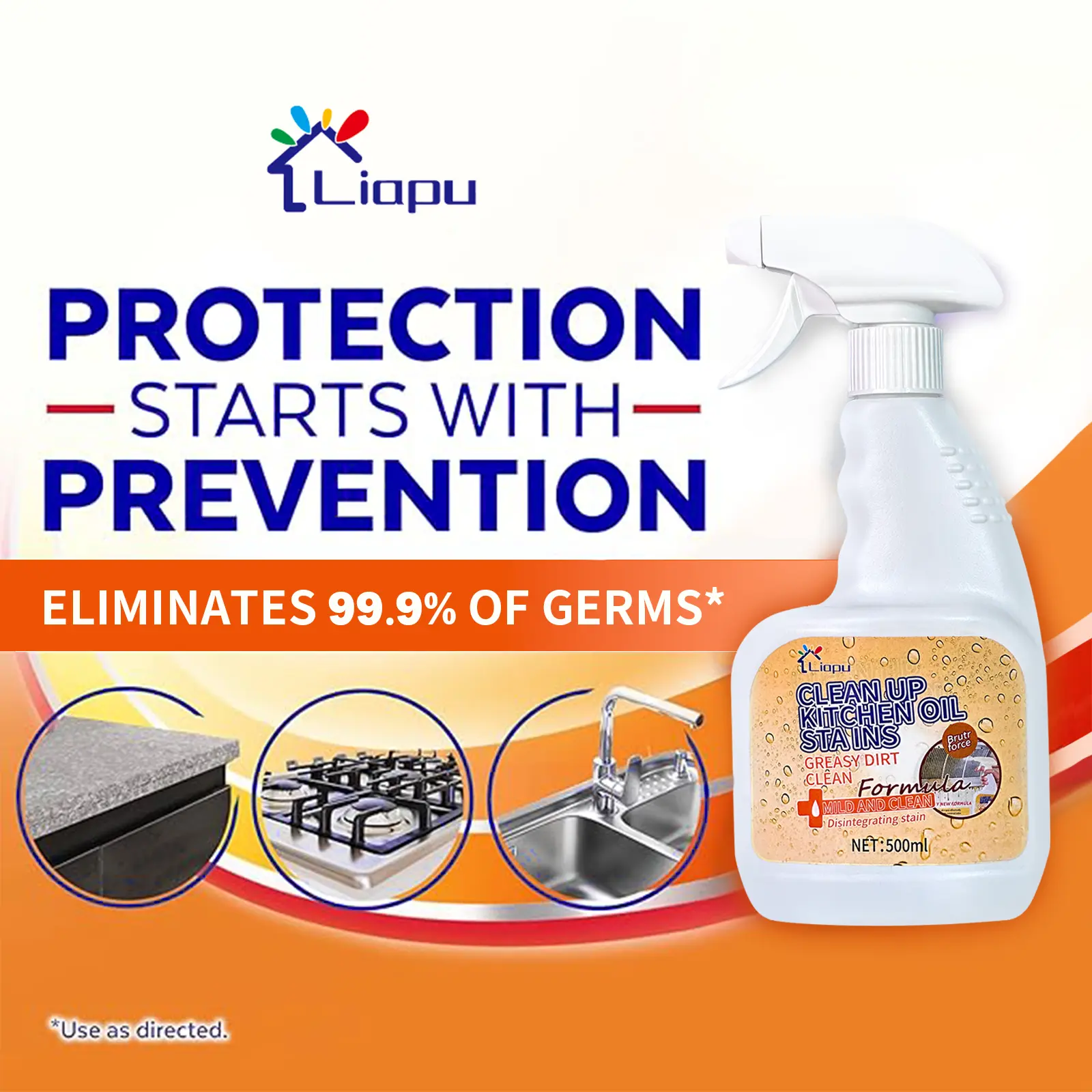 【Liapu】All Purpose Kitchen Heavy Oil Cleaning Agent - Antibacterial Spray for Countertops, Ovens, and Appliances