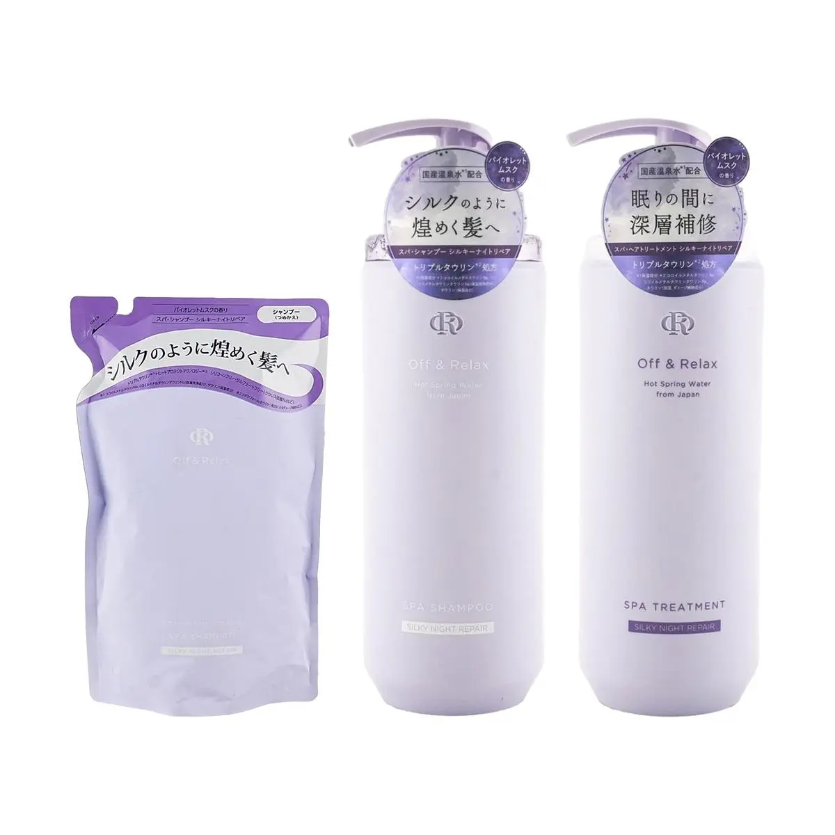 OFF&RELAX Japanese Onsen Shampoo & Conditioner Set - 460ml Bottle + 400ml Refill, Silicone-Free, Hydrating & Nourishing for Dry & Sensitive Scalp, Night Repair Value Pack
