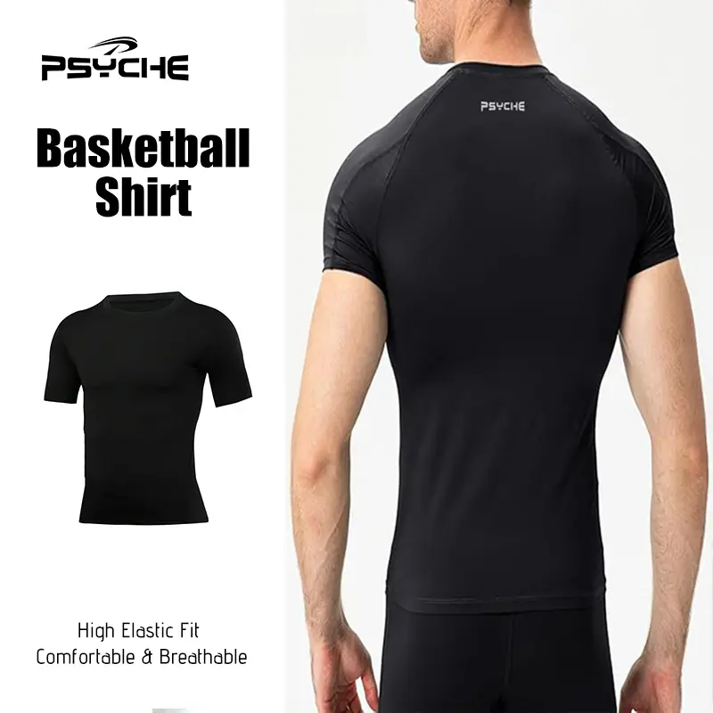 PSYCHE 3-Pack Men's Basketball Compression Gym Tees, Short-Sleeve Solid Color Snug Fit Polyester Spandex Athletic Style Activewear, Quick-Dry Breathable Sports Tops for Gym, Running, Gym Tee