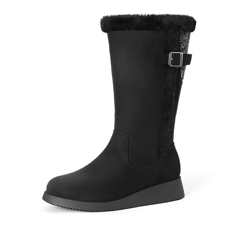 Dream Pairs Women's Suede Winter Fur-Lined Mid-Calf Snow Boots, Warm Footwear for Cold Weather, Stylish Women's Shoe, Wedge, Business