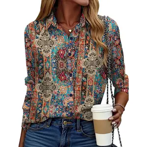 Button Down Shirt for Women Long Sleeve Blouses Floral Printed Tops Business Casual Work Outfits S-XXLGift