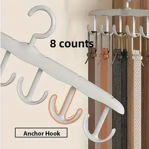 8 Counts 360° Rotating Wave Design Hanger, 6 Hooks, Space-Saving Plastic Clothes Organizer, Polished Finish for Home and Dorm Closet