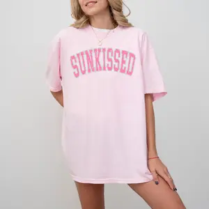 Sunkissed, Summer, Varsity, Beach Wear, Hot Girl Summer, Pink, Tshirt, Women's Comfort Color Tee, Tshirt