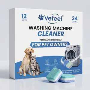 VEFEEL Washing Machine Cleaner Tablets for Pet Owners,24 Pack for a 12 Month Supply Advanced 3-Layer Formula Removes Pet Hair,Grime&Dog Odors  Deep Descaler Odor Eliminator for Various Washing Machine