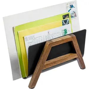 Desktop Mail Holder, Wood and Black Tabletop Letter Sorter