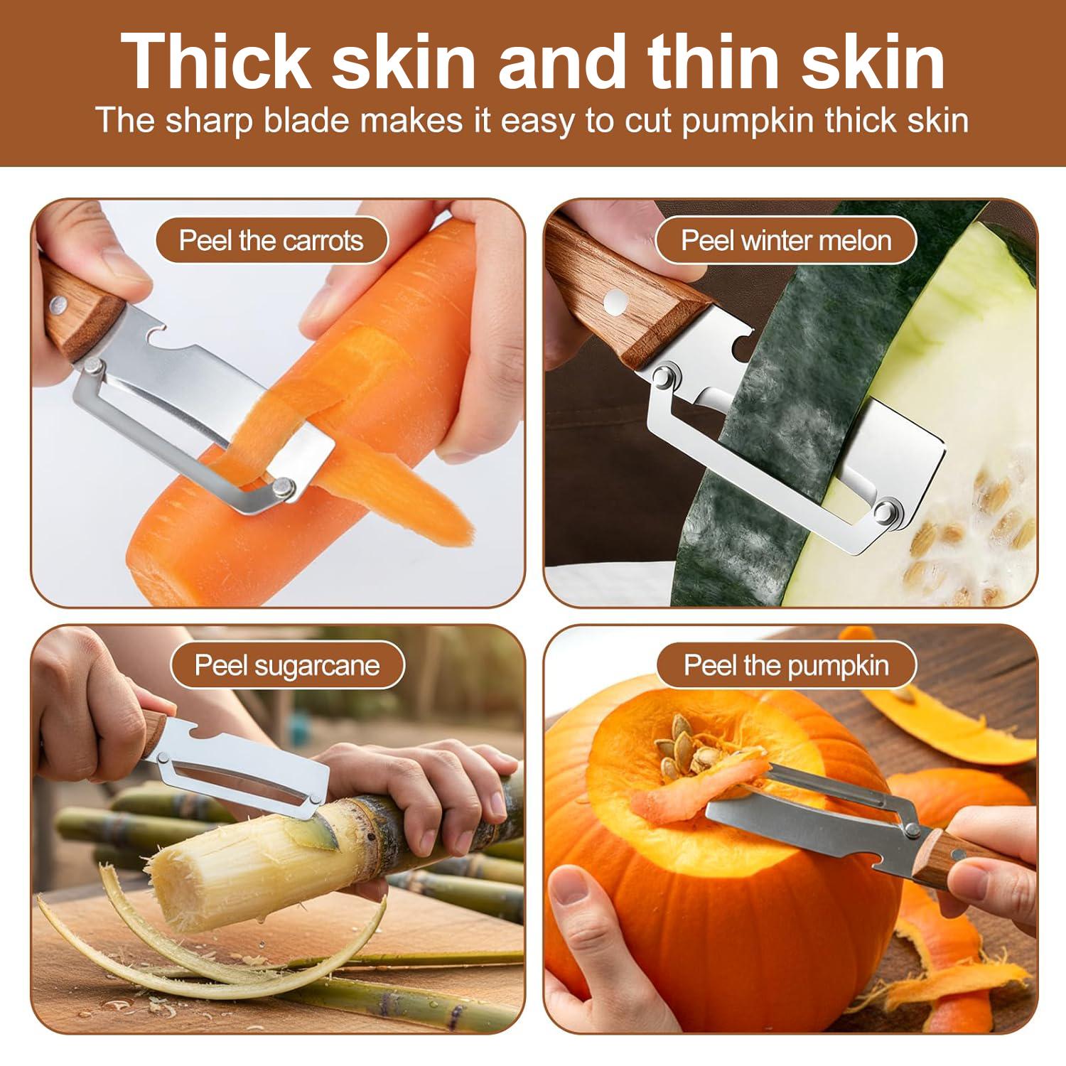 2-in-1 Peeler with Bottle Opener | Sharp Stainless Steel Fruit & Veggie Peeler, Wooden Ergonomic Non-Slip Handle