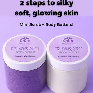 GingerGanics Body Scrub + Body Oil Butter Skin Care Set: 2 Steps for Soft Skin Routine - Exfoliating, Bump Erasing Sugar Scrub & Hydrating Luxurious Whipped Body Butter