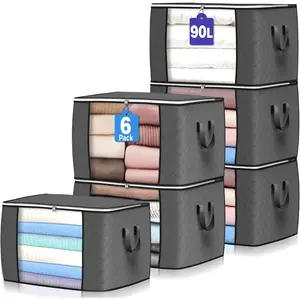 2/4/6/8-Pack 23.78 Gal Large Storage Bags – Foldable Clothes Storage Bins with Reinforced Handles – Closet Organizer Containers for Blankets, Comforters, Bed Sheets, Pillows & Toys – Gray