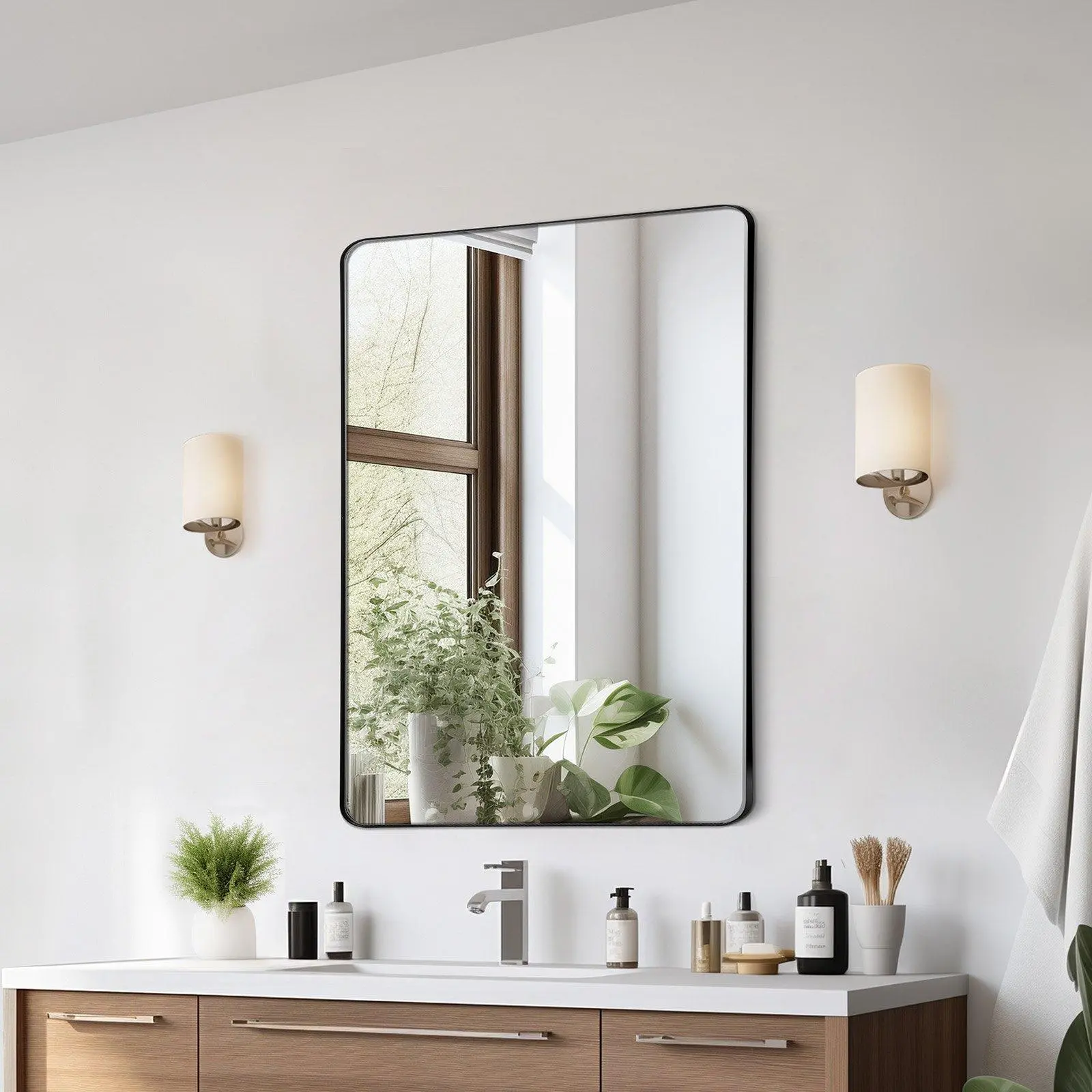【Father's Day Gift】Wall-Mounted Aluminum Full Frame Bathroom Mirror, 22"x30" HD Full-View Oversized Lightweight Durable Aluminium Alloy Square Mirror, Easy Installation Home Decor for Bathroom, Living Room