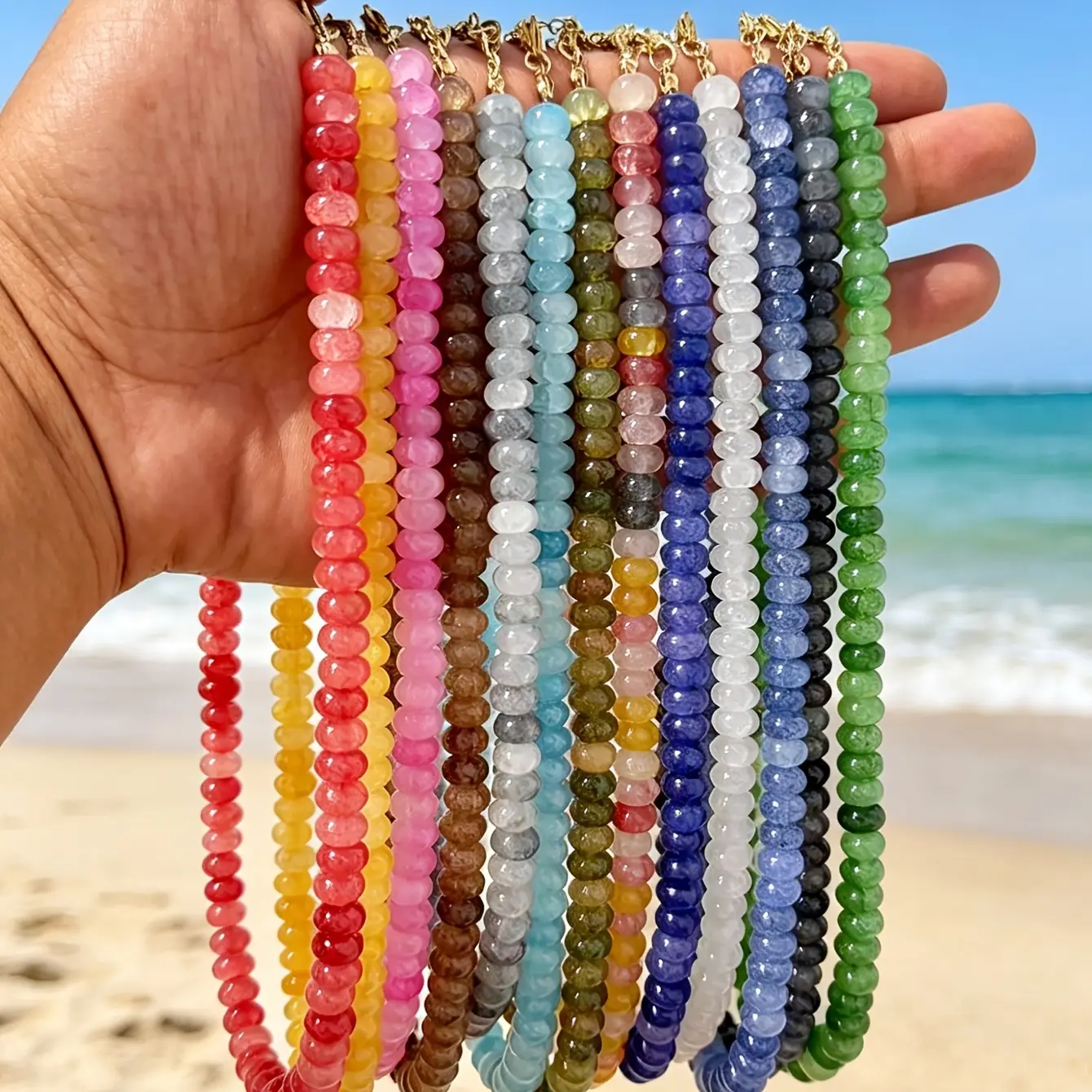1 piece of Bohemian glass imitation stone abacus bead bead women's necklace with stainless steel 18K gold accessories for summer beach and holiday use