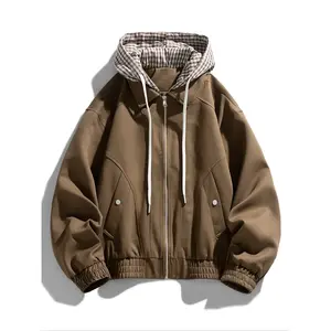 Men's Plaid Hooded Jacket, Casual Fitted Street Style Outerwear, Spring & Fall Woven Fabric, Moderate Thickness, Versatile Fashion Coat