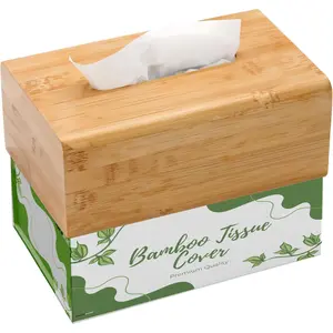 Bamboo Tissue Box Cover - Water-Resistant Rectangular Wooden Facial Tissue Box with Sliding Bottom - 27x15.5x11.5 cm Wood Kleenex Box Holder - Ideal for Bathroom, Office Desk & Nightstand