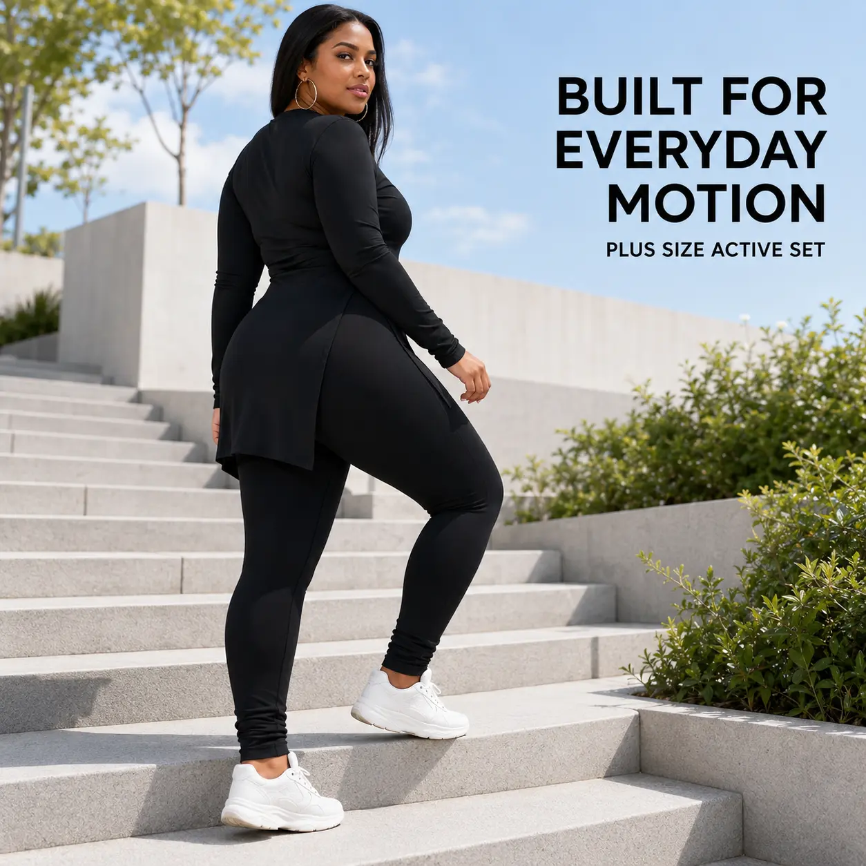 Women’s Plus Size Activewear Set, Long Sleeve Split Hem Top and Fitted Leggings for Walking