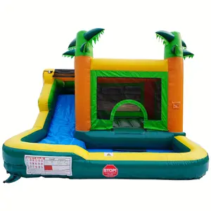 Hapcap Tropical Theme PVC Inflatable Bounce House Water Slide for Kids Or Adults, Semi Commercial, Large Jumping House, Wet Dry Combo Castle, Outdoor Birthday Party, Large 15' X 13'x 9.4', Optional Blower