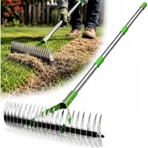 Heavy Duty Thatch Rake for Lawns - 13" Deep-Clean Dethatching Rake for  Grass & Moss Removal, Dual-Sided Manual Dethatcher and Scarifier Tool, 65" Long Metal Handle for Garden Yard Lawn Care