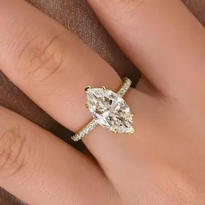 YICHISPARK 4.0CT Marquise Cut D/VVS1 Moissanite 18k Gold Plated Engagement Ring 925 Sterling Silver Wedding Rand ite Jewelry for Women Suitable for Proposal Everyday Wear Birthday Anniversary R036