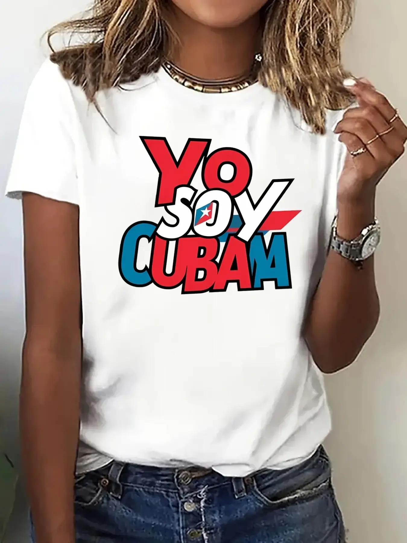 Wo _Yo Soy Cubam_ Print T-Shirt - Vibrant Cuban Sl