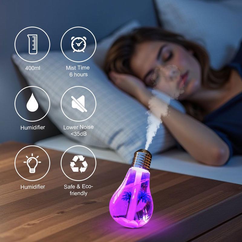 Automatic color-changing light bulb humidifier: 400ml aroma diffuser with decorative PET inner liner, 6-hour silent spray function, essential oil diffuser, suitable for home, office, yoga, and other occasions.