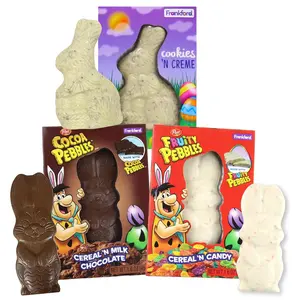 Chocolate Easter Bunnies, Cookies and Cream, Cocoa and Fruity Pebbles Candy Rabbits, Basket Stuffer Treats, 1.6 and 2.25 Ounces (3)