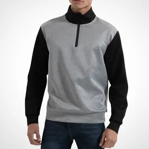 Men’s Stylish Color-Block Half-Zip Pullover Sweatshirt - Menswear, Stand Collar Long Sleeve Casual Top