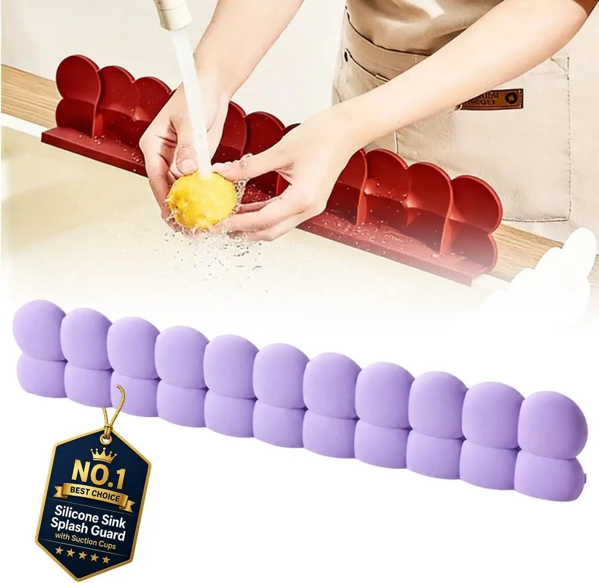 Silicone Sink Splash Guard with Suction Cups - Daily Bendable Splash Blocker for Kitchen Faucet Sink Edge, Bathroom Countertops, Backsplash Edges (Purple)