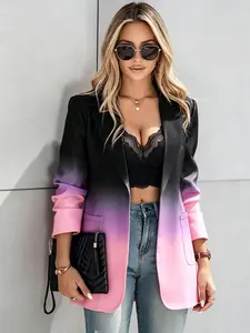 A stylish black to pink gradient women's casual blazer, featuring a striking black to purple to pink gradient design that catches the eye. Perfect for office wear, shopping, and outdoor activities ideal for both indoor and outdoor outfits