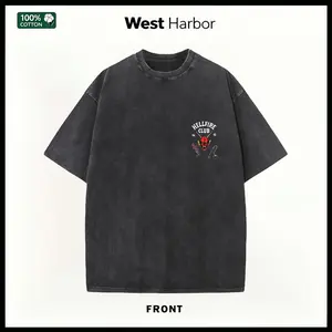 Men's Retro Vintage Washed Hellfire Club Graphic T-Shirt - 100% Cotton Breathable Fabric, Devil Print, Short Sleeve, Casual Street Style Unisex Tee (Pair with Jackets)