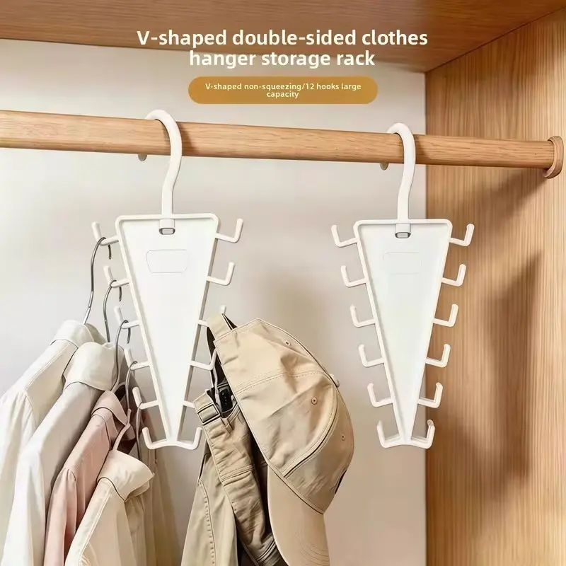 5pcs V-Shaped Double-Sided Clothes Hangers, 12 Hooks Closet Organizer, Space-Saving Vertical Storage, Durable and Lightweight, Coat Hangers