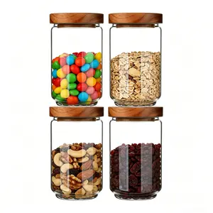 4PCS 25 fl oz High Borosilicate Glass Food Storage Containers, Stackable Glass Storage Jars with Airtight Lids, Clear Glass Canister Set of 4, Food Safe TÜV SÜD-Certified Pantry Organizer,Microwave Safe Kitchen Essentials