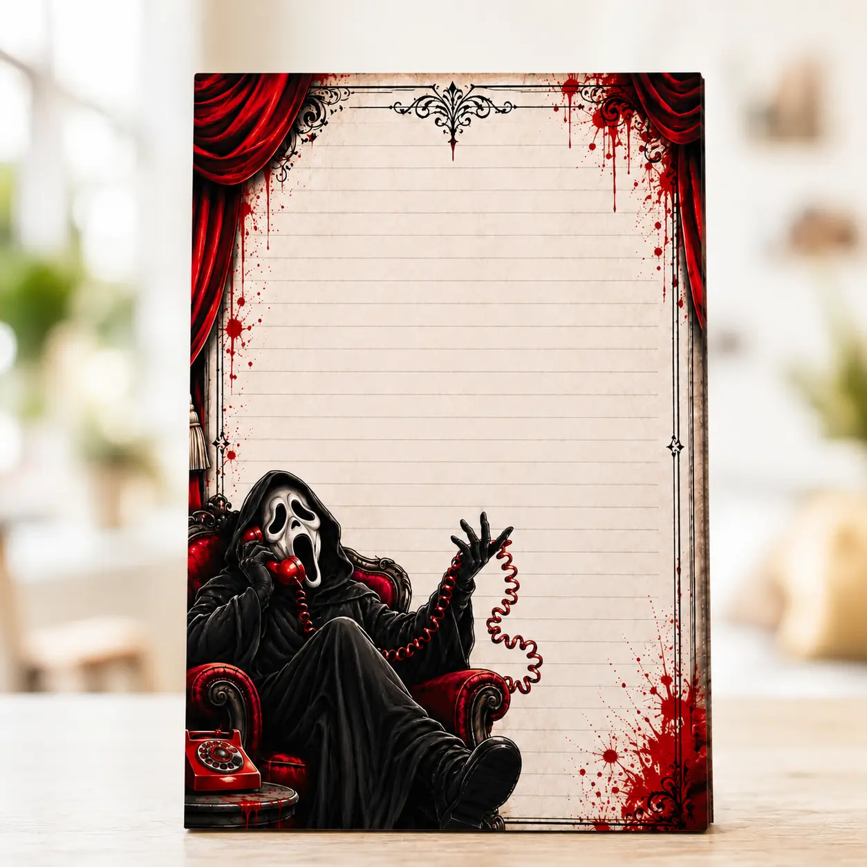 Horror Phone Call-Inspired 4x6 Notepad - 40 Tear-Off Sheets, Gothic Memo Pad, Spooky Office Stationery, Horror Desk Accessory