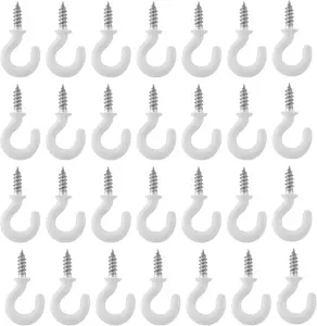 100Pcs White Cup Hooks, 1/2 Inch Ceiling Hooks Metal Screw-In Hooks Vinyl Coated Screw Hooks Jamiikury