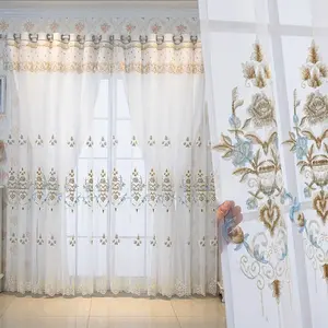 1pc Luxury Double Layer Embroidered Sheer Curtain with UV Protection, Circular Top Hanging for Bedroom Living Room Office, Soft Light Filtering and Privacy Home Decoration Curtain