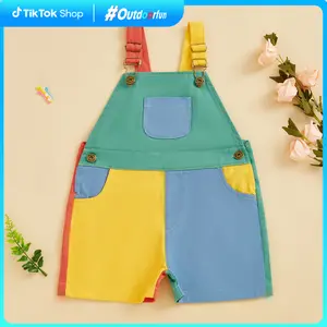 Outdoorfun Toddler Boy Girl Overalls Shorts Contrast Color Sleeveless Suspender Romper with Adjustble Shoulder Strap