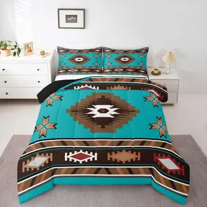 Southwestern Comforter Set,Tribal Aztec Bedding Set for Boys Men,Exotic Boho Geometric Comforter,Vintage Ethnic Mexican Style Quilt, Bedroom Bedding Set, Breathable Duvet Set