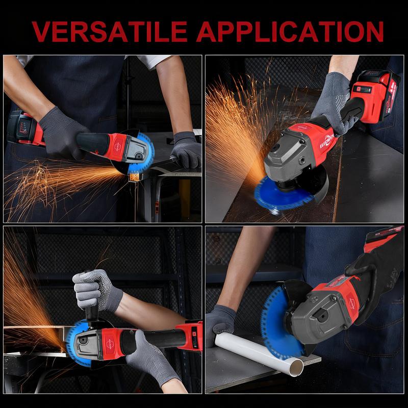 4-1/2 inch angle grinder – Cordless design, suitable for metal cutting – Rust-resistant, removable safety guard – Stainless steel/rubber handle