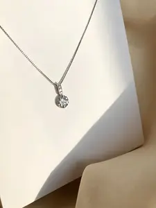 Round Cut Cubic Zirconia Pendant Necklace for Women, Minimalist Silver Color Chain, Dainty Solitaire Necklace for Daily Wear, Party, Wedding, Gift