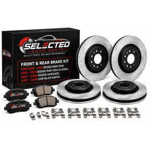 Front & Rear Brake Kit for 2006-2018 Ram 1500, 2007-2009 Dodge Durango & Chrysler Aspen | Drilled & Slotted Rotors with Ceramic Brake Pads | Complete Brake Pads & Rotors Replacement Set