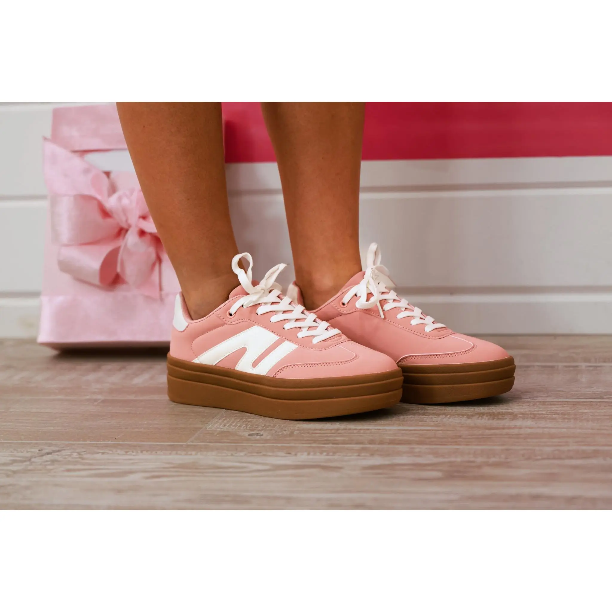 Pink and White Platform Sneakers