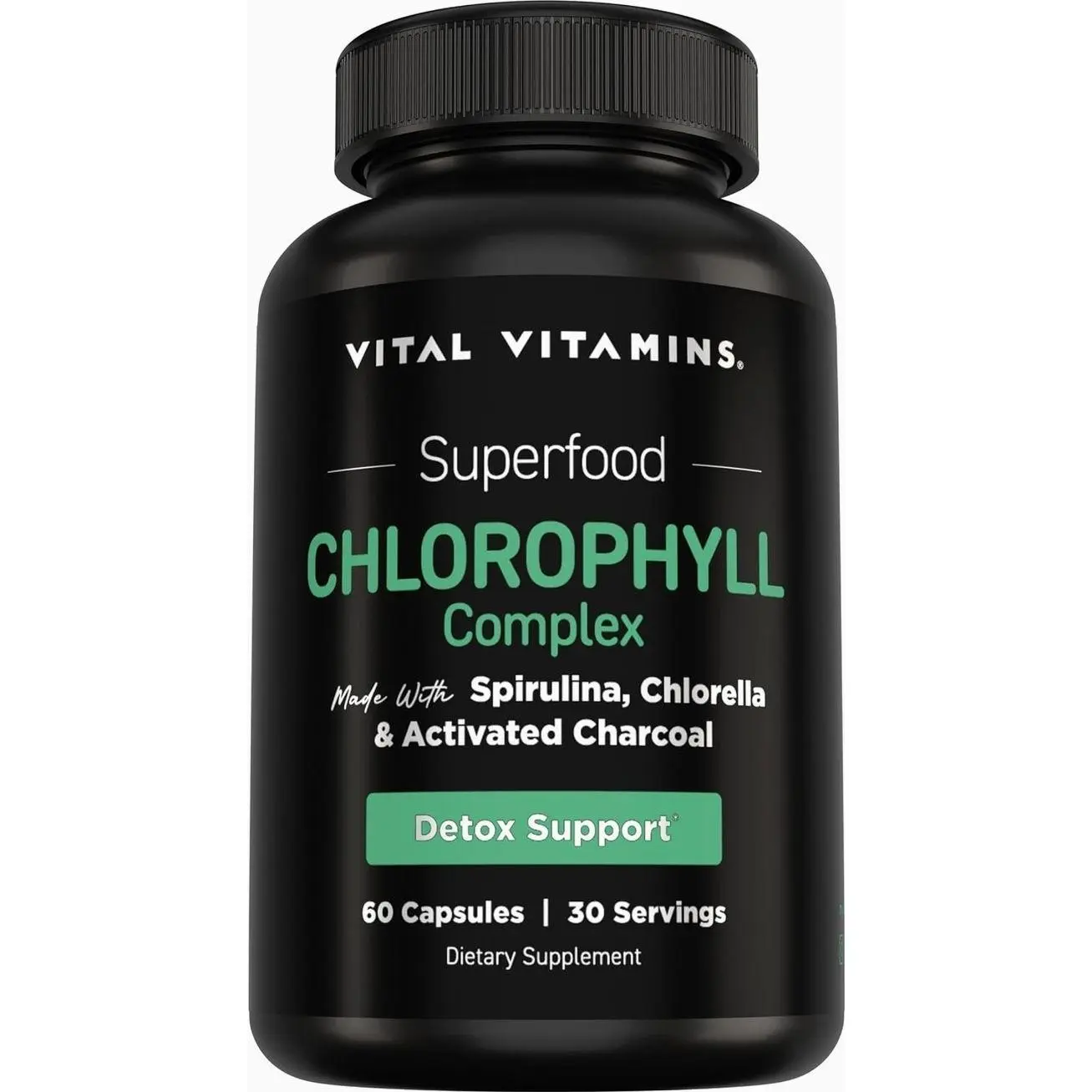 Vital Vitamins Chlorophyll Pills - Body Deodorizing Supplement - Made with Spirulina, Chlorella, Organic Parsley, Mint, & Activated Charcoal - Defeat Odor Naturally - for Women & Men - 60 Capsules
