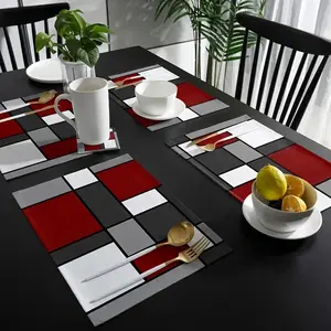 1pc/4pcs/6pcs flax  Luxury Set of Placemats |   Vibrant Red Abstract Geometric Pattern Design |   Table Decoration |   Suitable for Holiday Party Decoration, Coffee Table and Home Decoration, Kitchen Table and Room Decoration Accessories