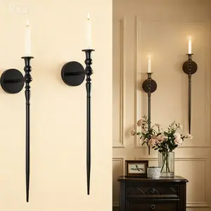 Large Gothic Metal Wall Sconce Holder Set, Black Scepter Design Candle Holders for Home Decor, Reusable Wall Mounted Candle Sconces for Living Room Bathroom Dining Room, Vintage Decorative Lighting Fixture